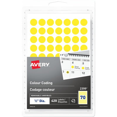 Avery&reg; Removable Colour Coding LabelsHandwrite, 1/2" , Yellow (AVE2399)