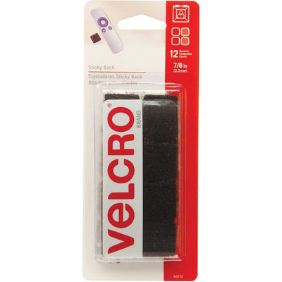VELCRO BLACK ADHESIVE SQUARE 7/8" CARD (VEK90072C)