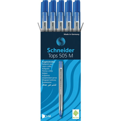 Schneider Tops 505 Ball Point Stick Pens Medium Blue 10/Box (PSYRS150803)