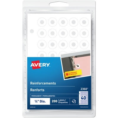 Avery&reg; White Reinforcement Labels 1/4" Diameter, 200/pk (AVE2360)