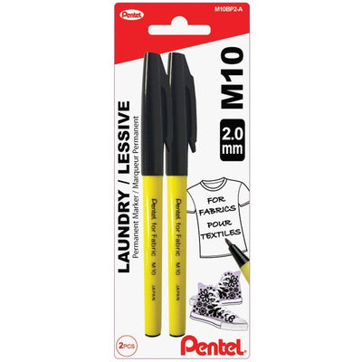 Permanent Fabric Marker (2.0mm), Black Ink, 2PC Pack (PENM10BP2-A)