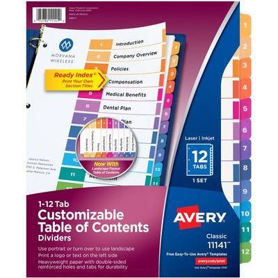 Avery&reg; Ready Index&reg; Table of Content Dividersfor Laser and Inkjet Printers, 12 tabs (AVE11141)