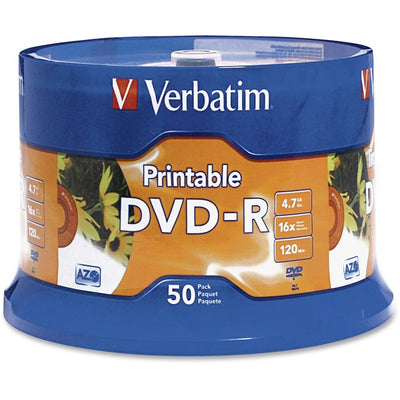 Verbatim DVR-R 4.7GB 16X White Inkjet Printable with Branded Hub - 50pk Spindle (VER95137)