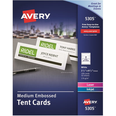 Avery&reg; Medium Tent Cardsfor Laser and Inkjet Printers, 2-1/2" x 8-1/2" (AVE5305)