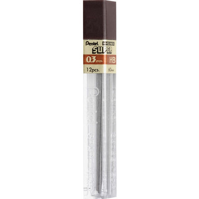Super Hi-Polymer Lead Refill (0.3mm), HB, 12 Leads per Tube (PEN300-HB)