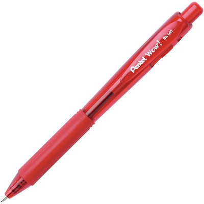 Wow! Retractable Ballpoint Pen, (1.0mm) Medium Tip, Red Ink (PENBK440-B)