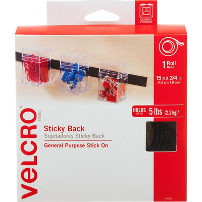 VELCRO&reg; Sticky Back 15ft x 3/4in Roll Black (VEK90081C)