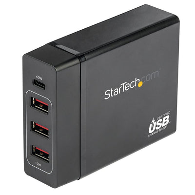 StarTech.com USB C Laptop Charger, 60W PD 3.0, 3x USB-A, Universal Compact USB Type-C Desktop Charger/Power Adapter, USB IF/ETL Certified (STCDCH1C3A)