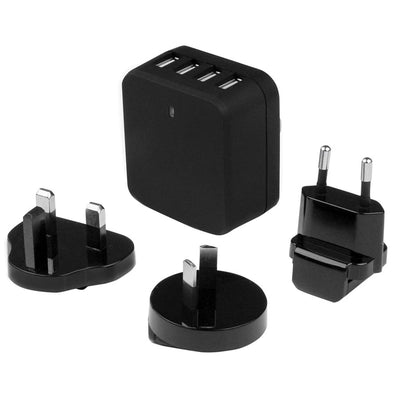 Star Tech.com Travel USB Wall Charger - 4 Port - Black - Universal Travel Adapter - International Power Adapter - USB Charger (STCUSB4PACBK)
