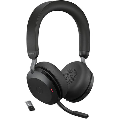 Jabra Evolve2 75 Wireless On-ear Stereo Headset - USB-C - For MS Teams - With Charging Stand - Black - Binaural - Ear-cup - 3000 cm - Bluetooth - 20 Hz to 20 kHz - MEMS Technology Microphone - Noise Cancelling (JBR832660)